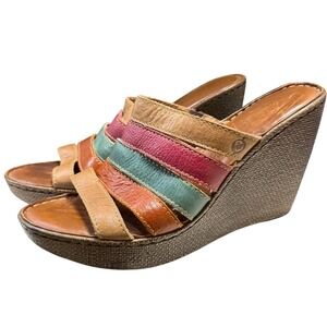 Born 10M Multicolor Leather High Heel Wedge Sandal Boho Vaca Festival Fairy Y2K